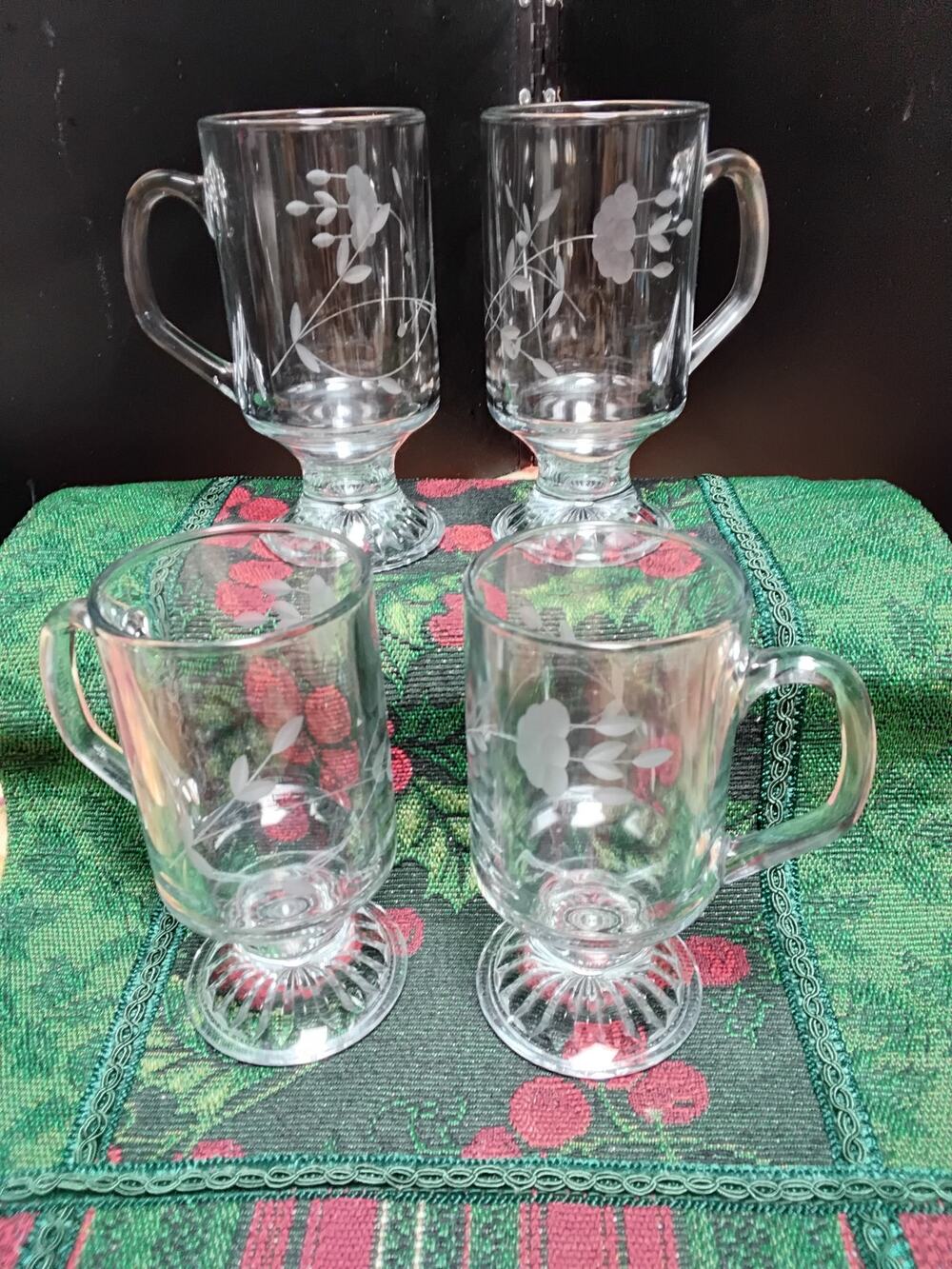Princess House Crystal set of 4 Coffee Beverage Cups Etched Florals